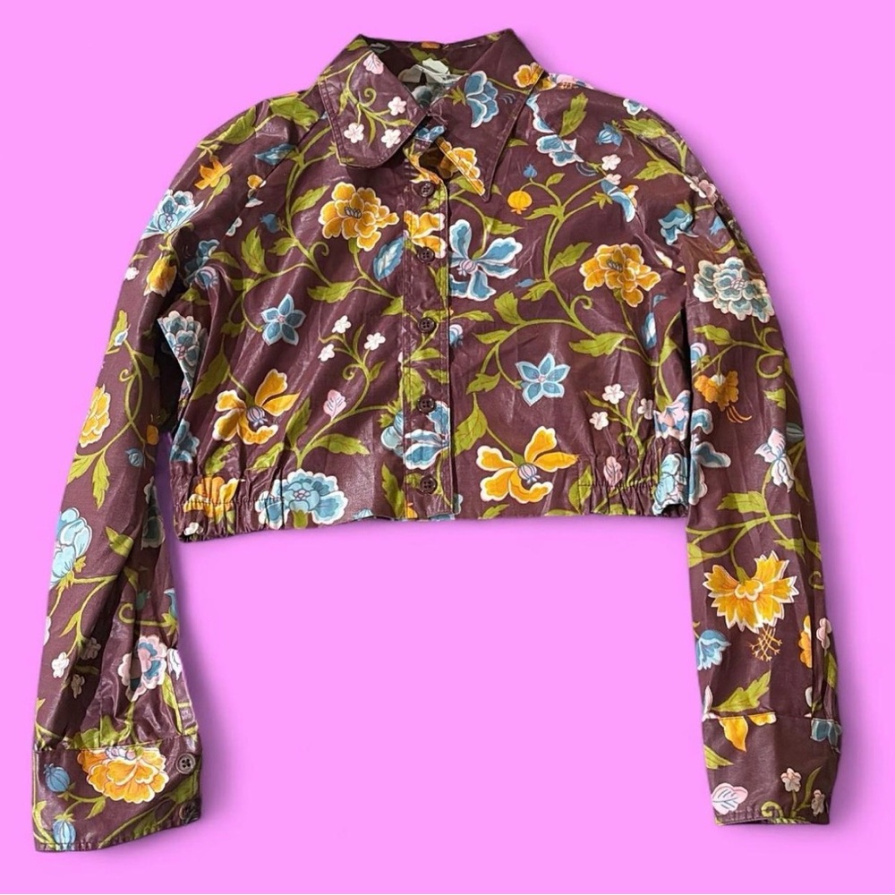 Vintage Retro Ellen Tracy Brown Floral Button Up